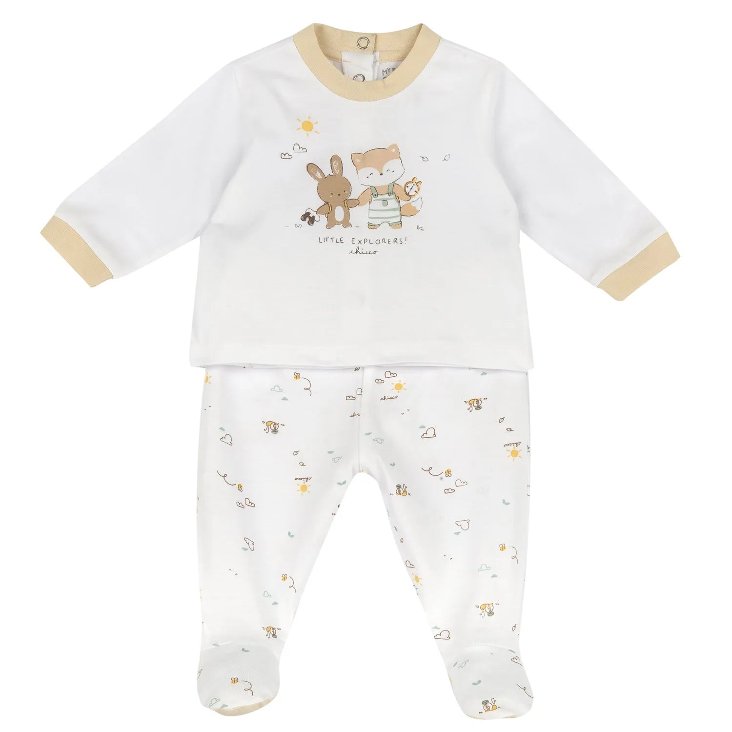 Infants White Animal Printed Smock with Leggings
