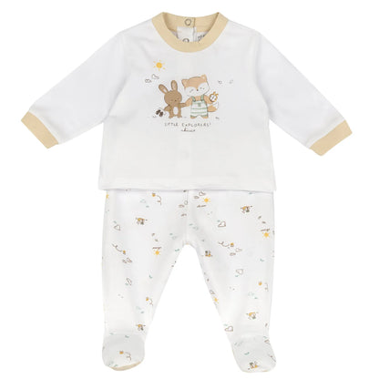 Infants White Animal Printed Smock with Leggings