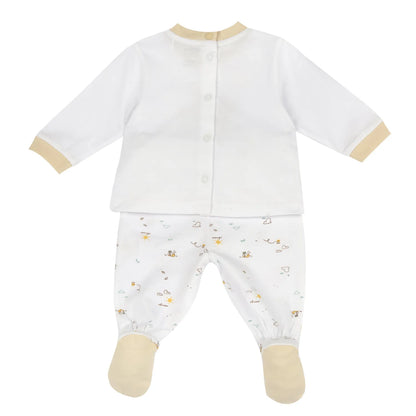 Infants White Animal Printed Smock with Leggings