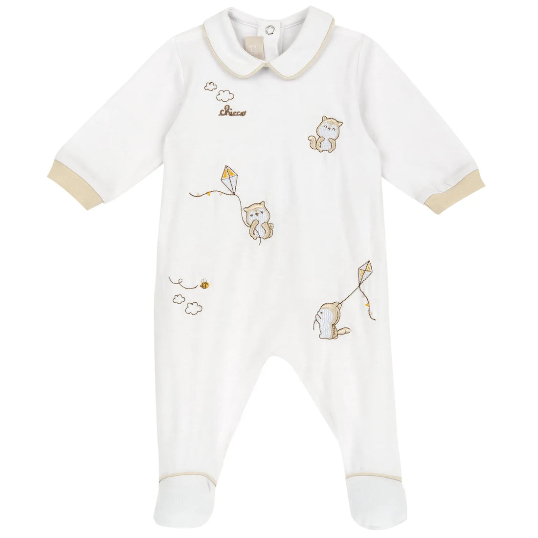 Infants White Embroidered Back Opening Babysuit