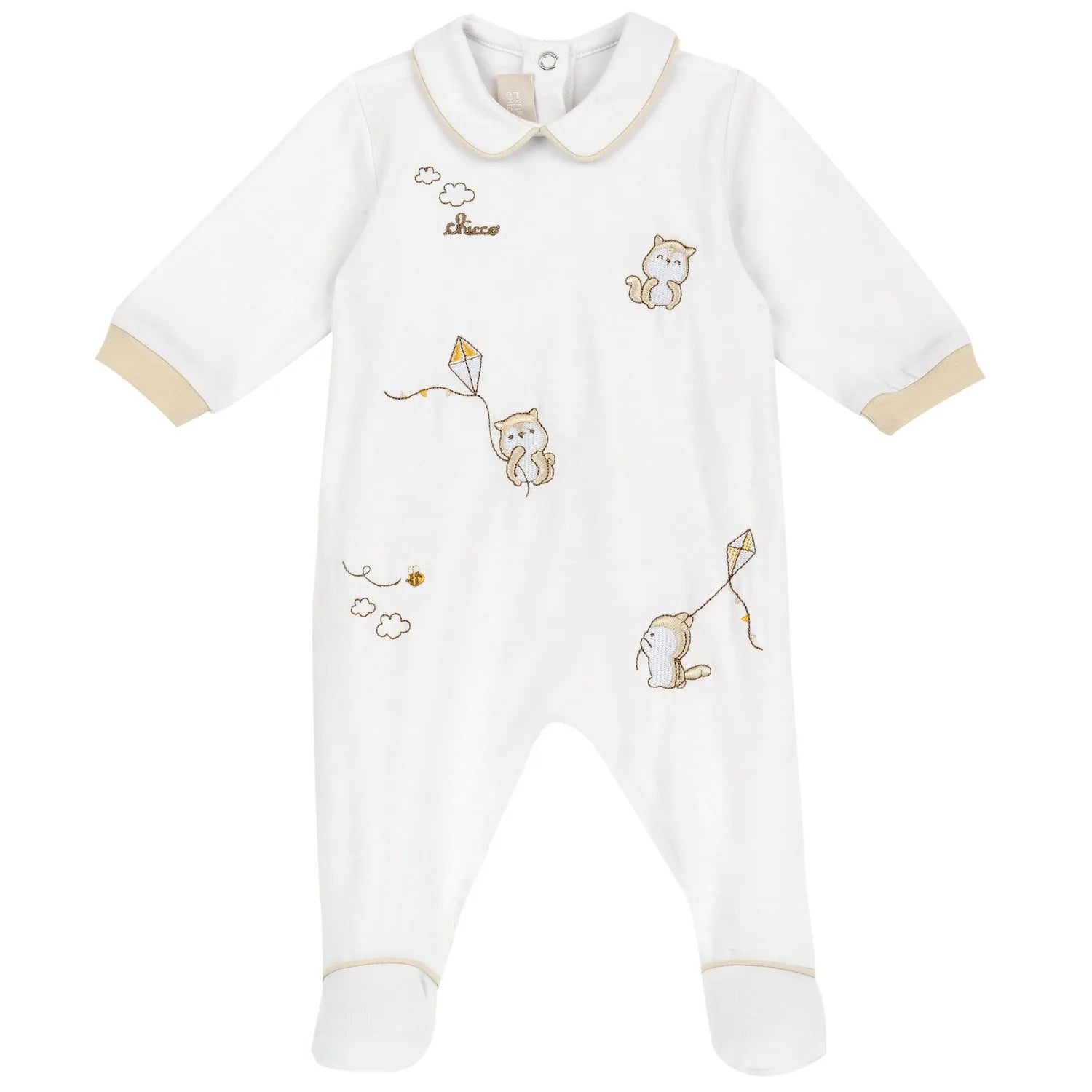 Infants White Embroidered Back Opening Babysuit