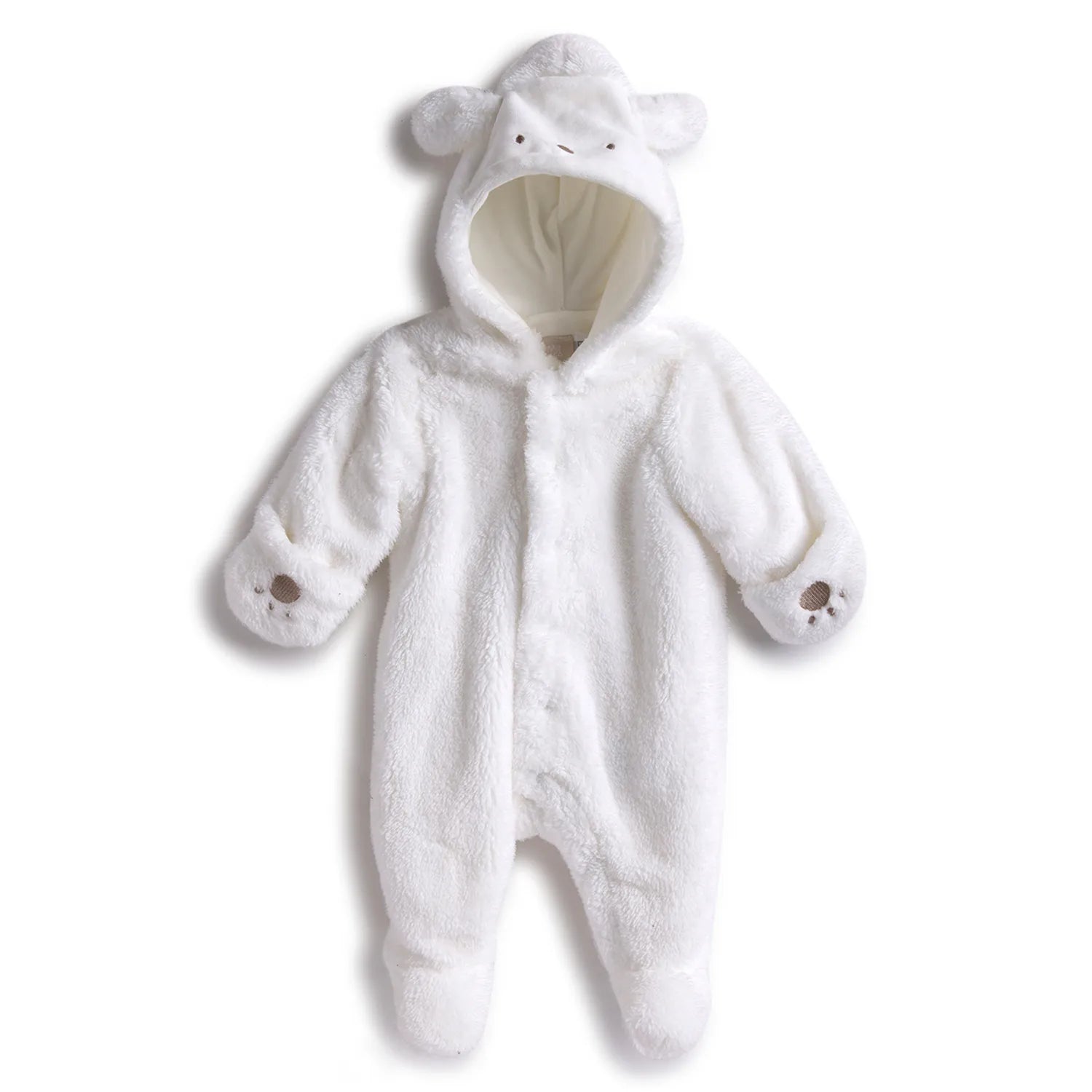 Infants White Hooded Front Opening Babysuit