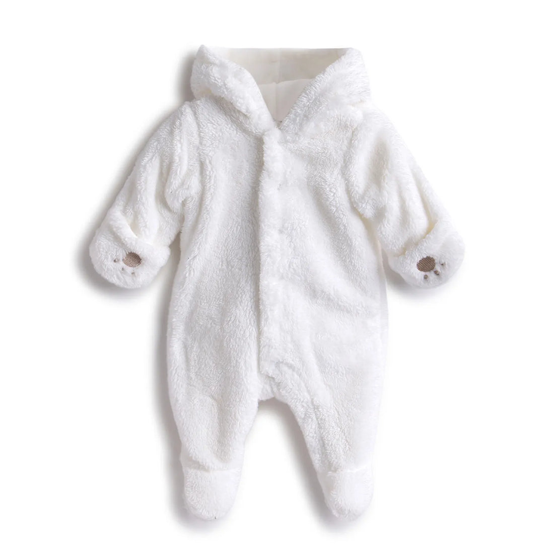 Infants White Hooded Front Opening Babysuit