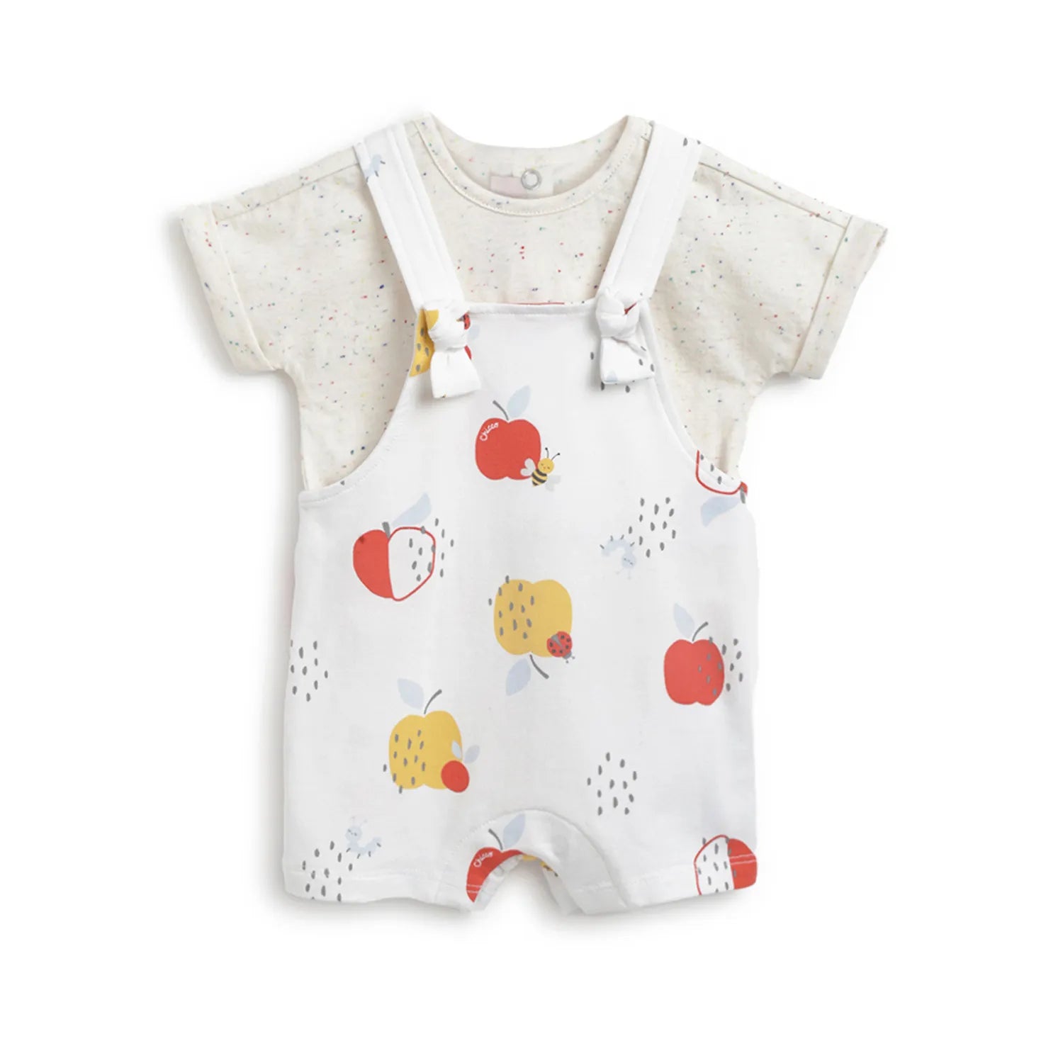 Infants White Printed Dungarees With T-Shirt