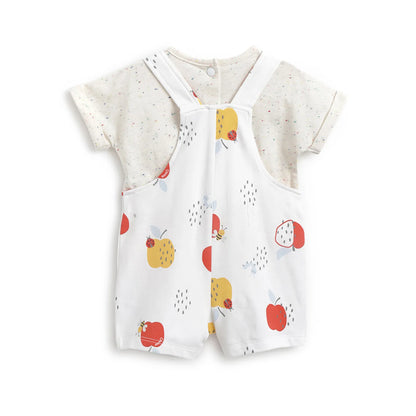 Infants White Printed Dungarees With T-Shirt