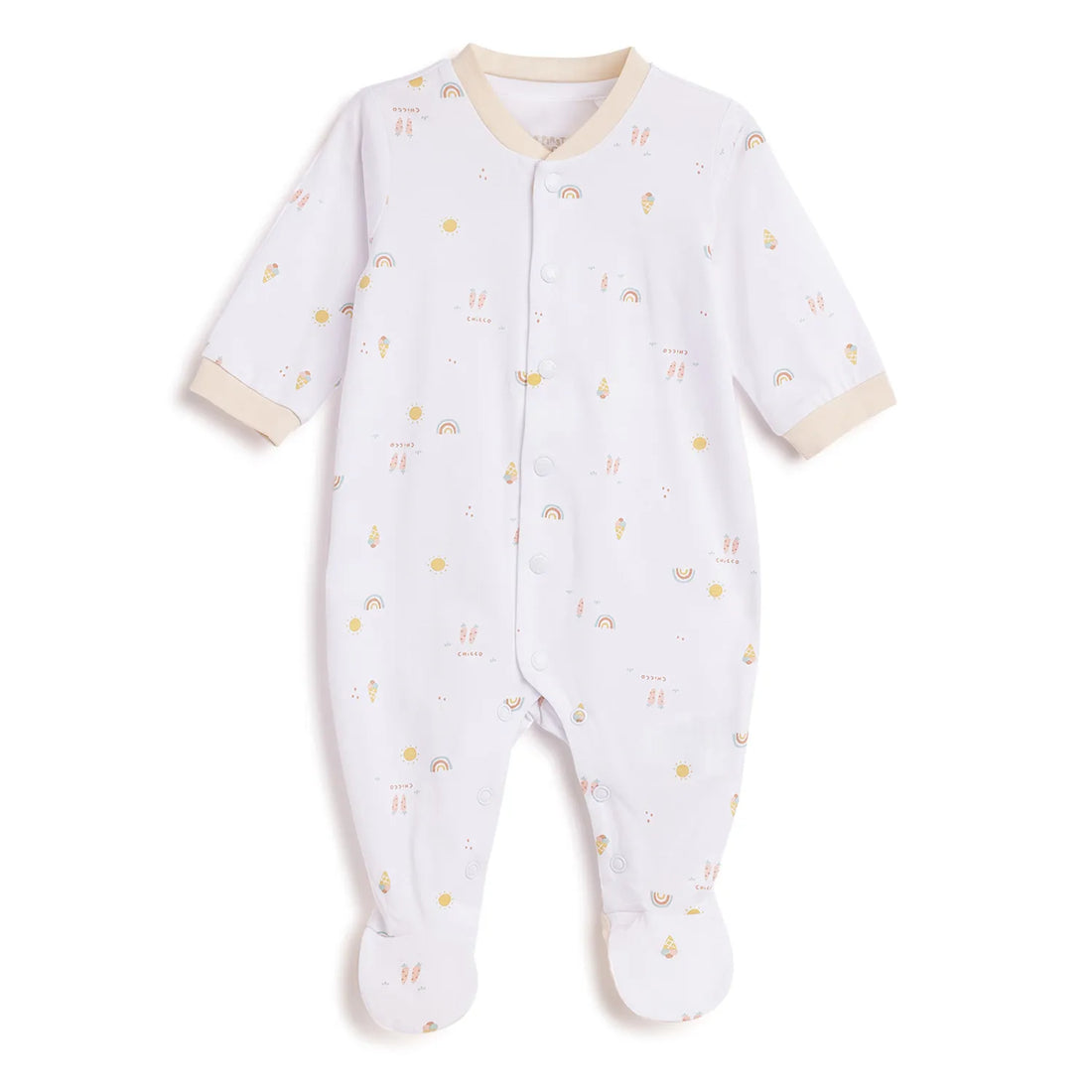 Infants White Printed Front Opening Babysuit