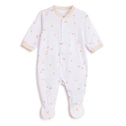 Infants White Printed Front Opening Babysuit