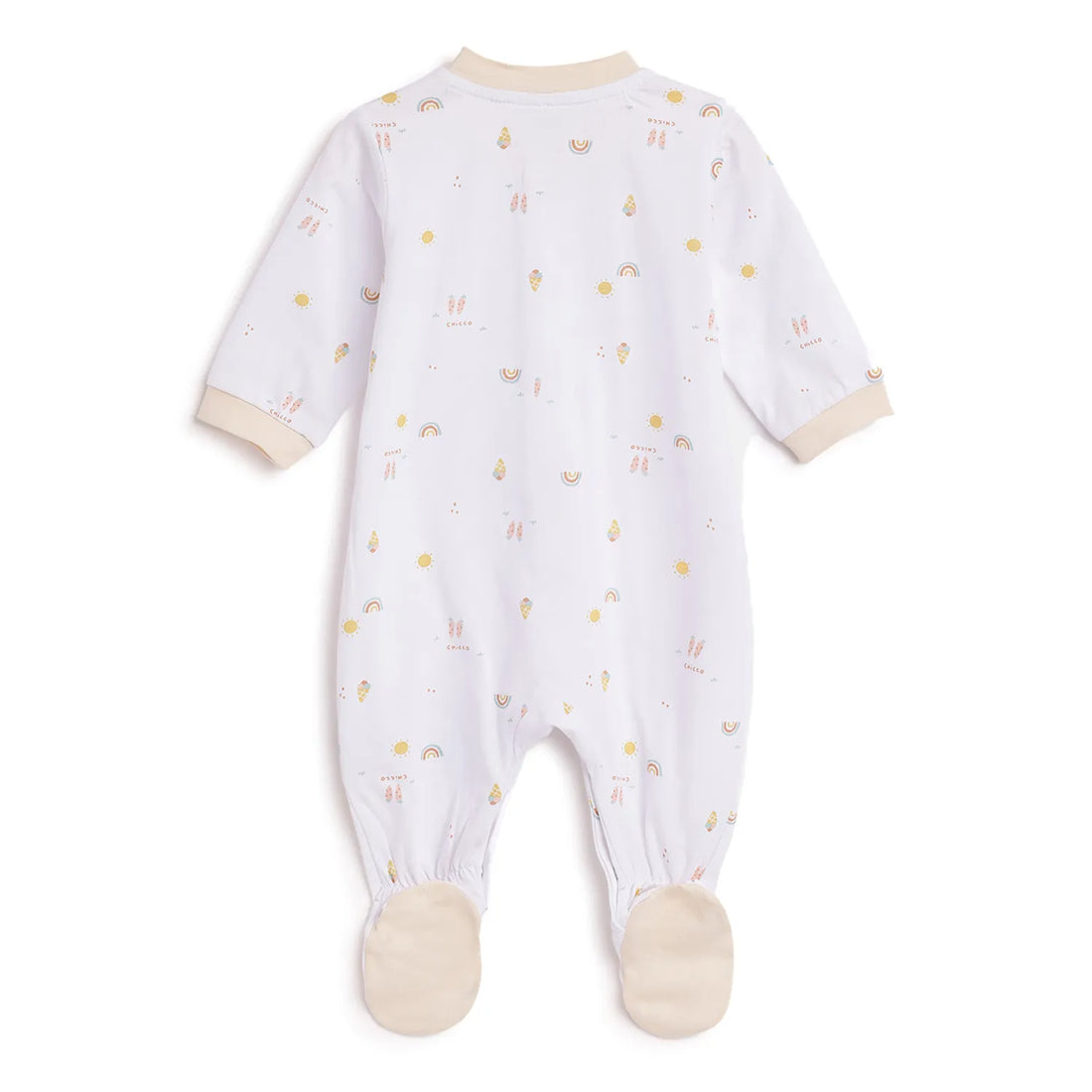 Infants White Printed Front Opening Babysuit