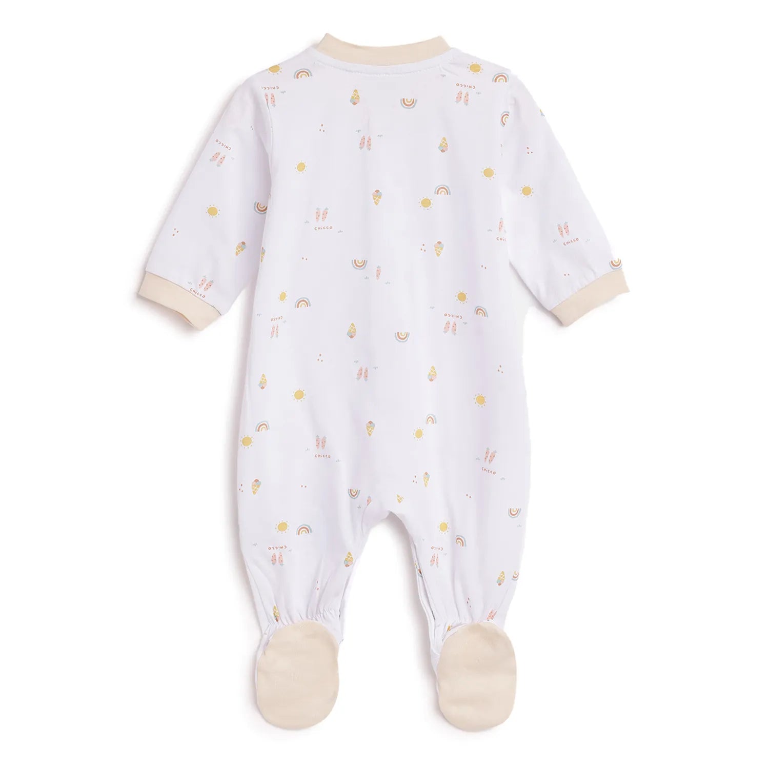 Infants White Printed Front Opening Babysuit