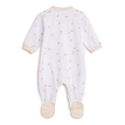 Infants White Printed Front Opening Babysuit