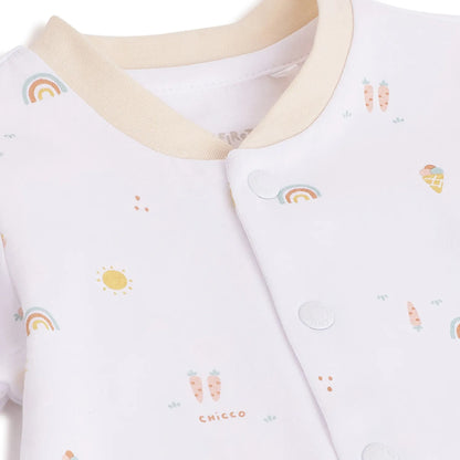 Infants White Printed Front Opening Babysuit