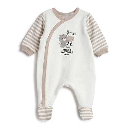Infants White Printed Front Opening Babysuit