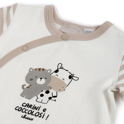 Infants White Printed Front Opening Babysuit