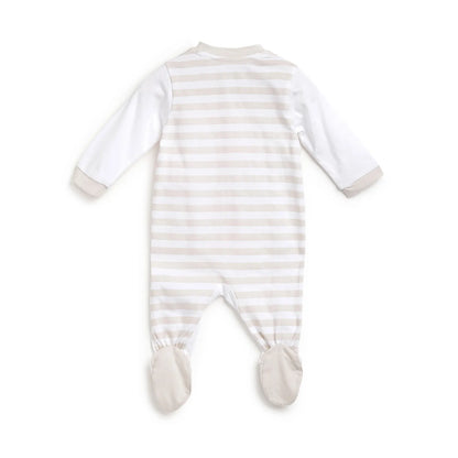 Infants White Printed Front Opening Babysuit