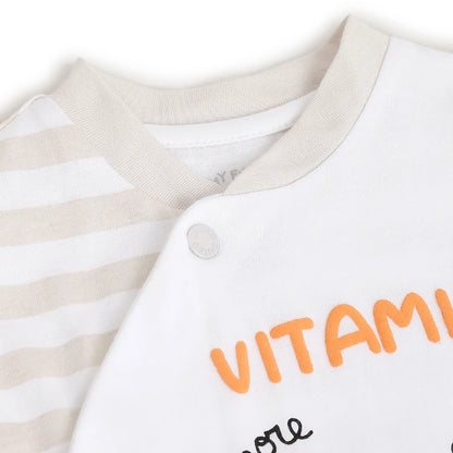 Infants White Printed Front Opening Babysuit