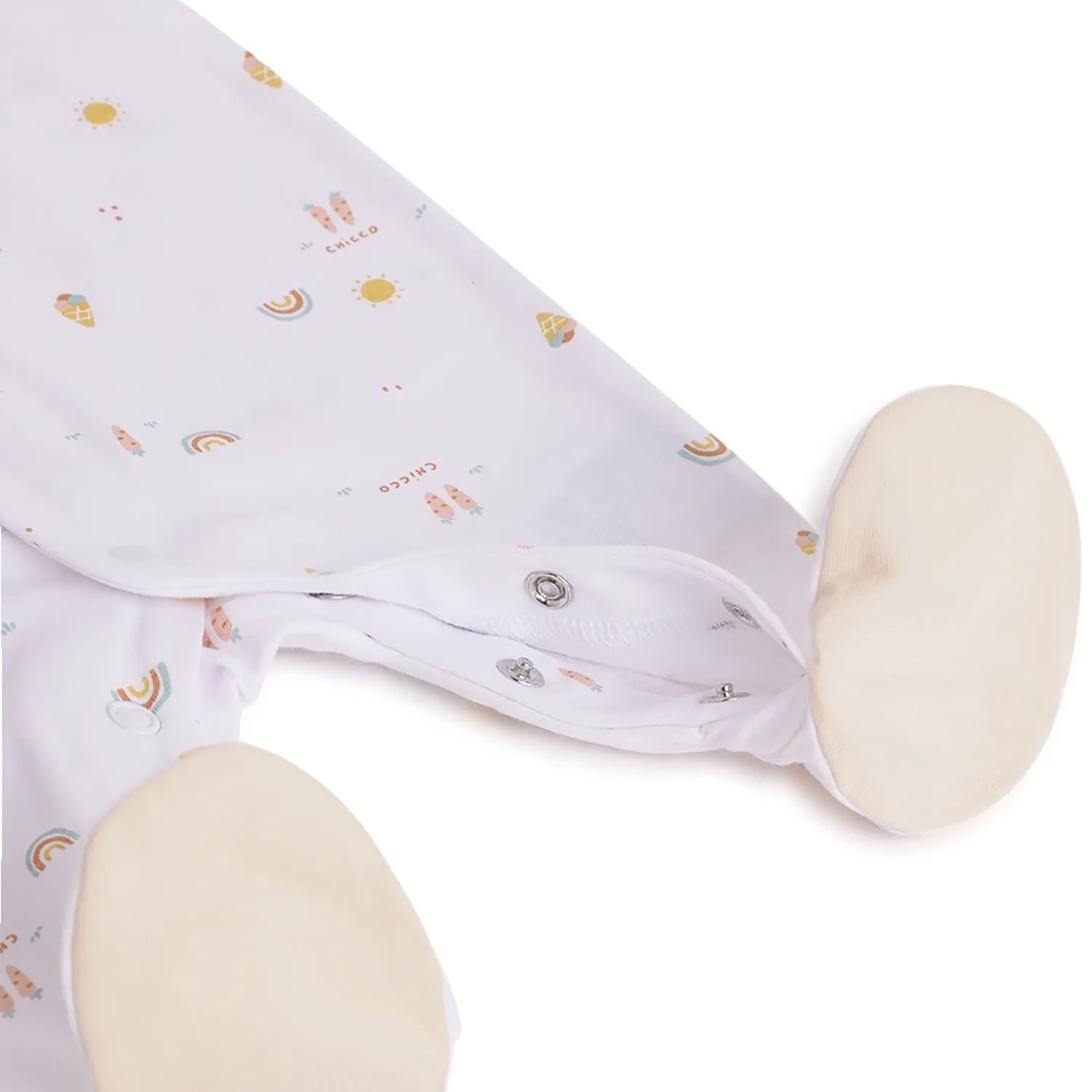 Infants White Printed Front Opening Babysuit