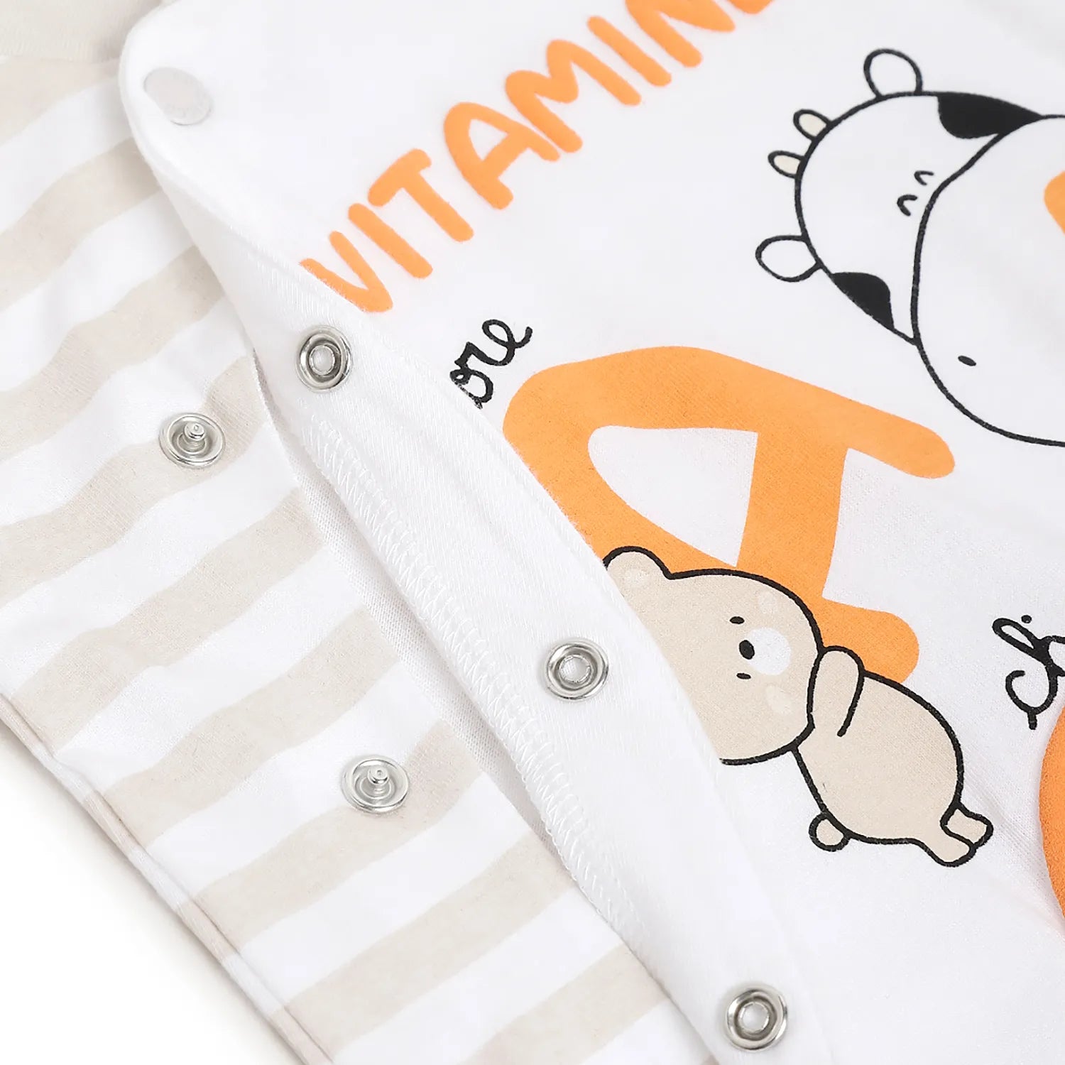 Infants White Printed Front Opening Babysuit