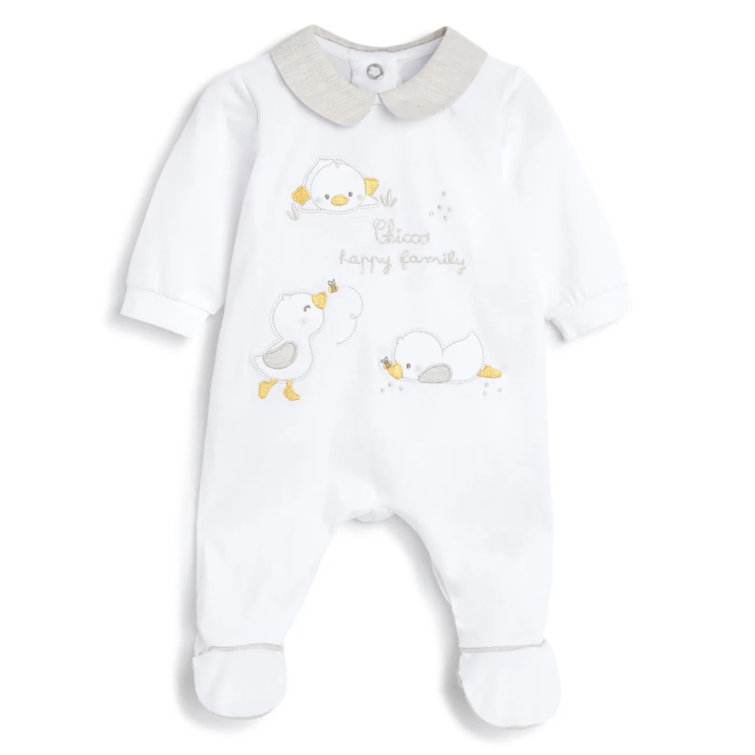 Infants White Printed Nappy Opening Babysuit