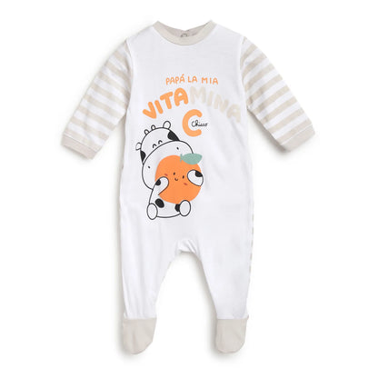 Infants White Printed Nappy Opening Babysuit