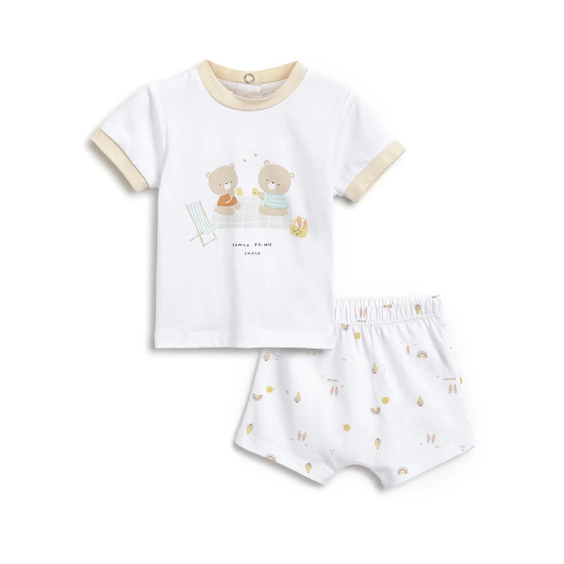 Infants White Printed T-Shirt With Shorts