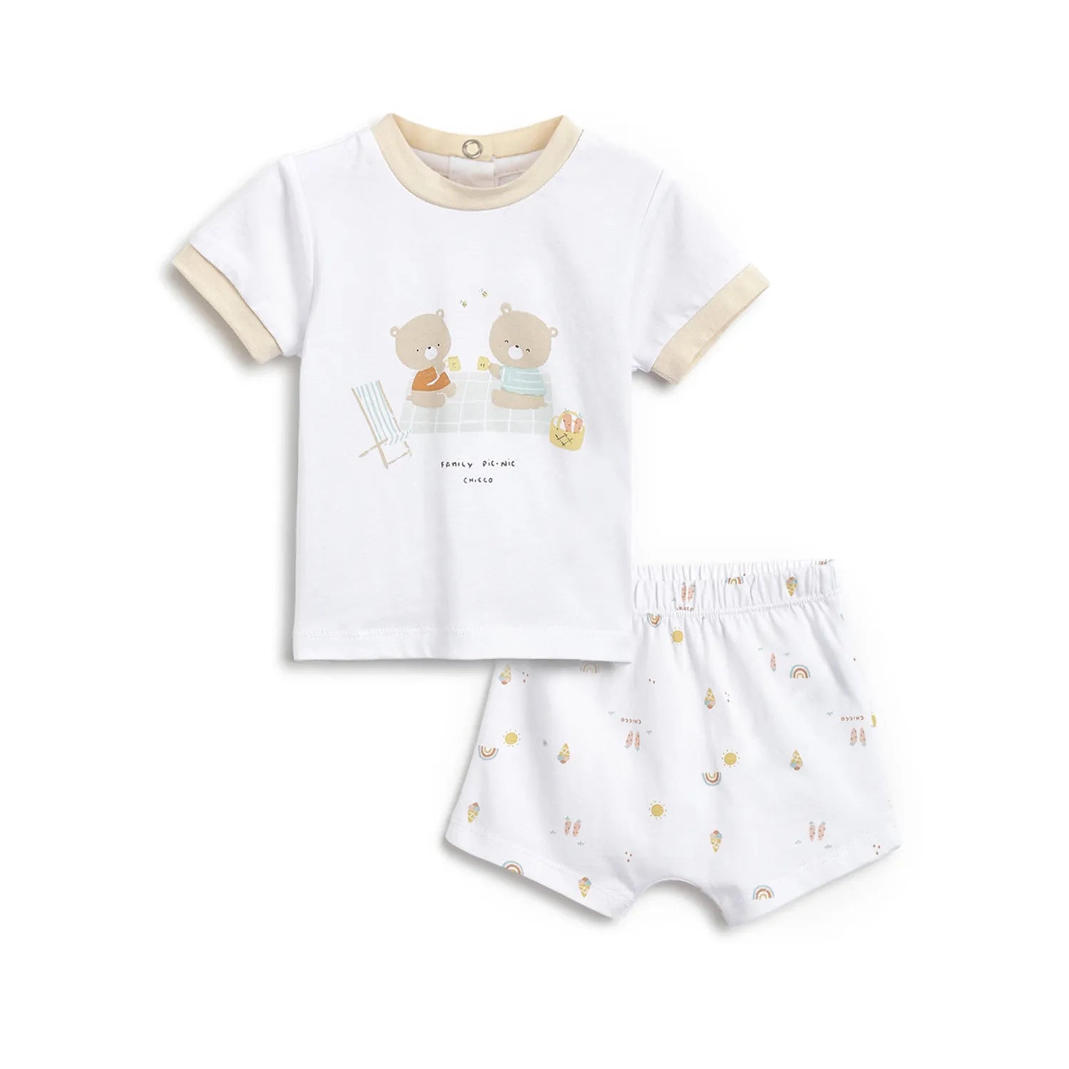 Infants White Printed T-Shirt With Shorts