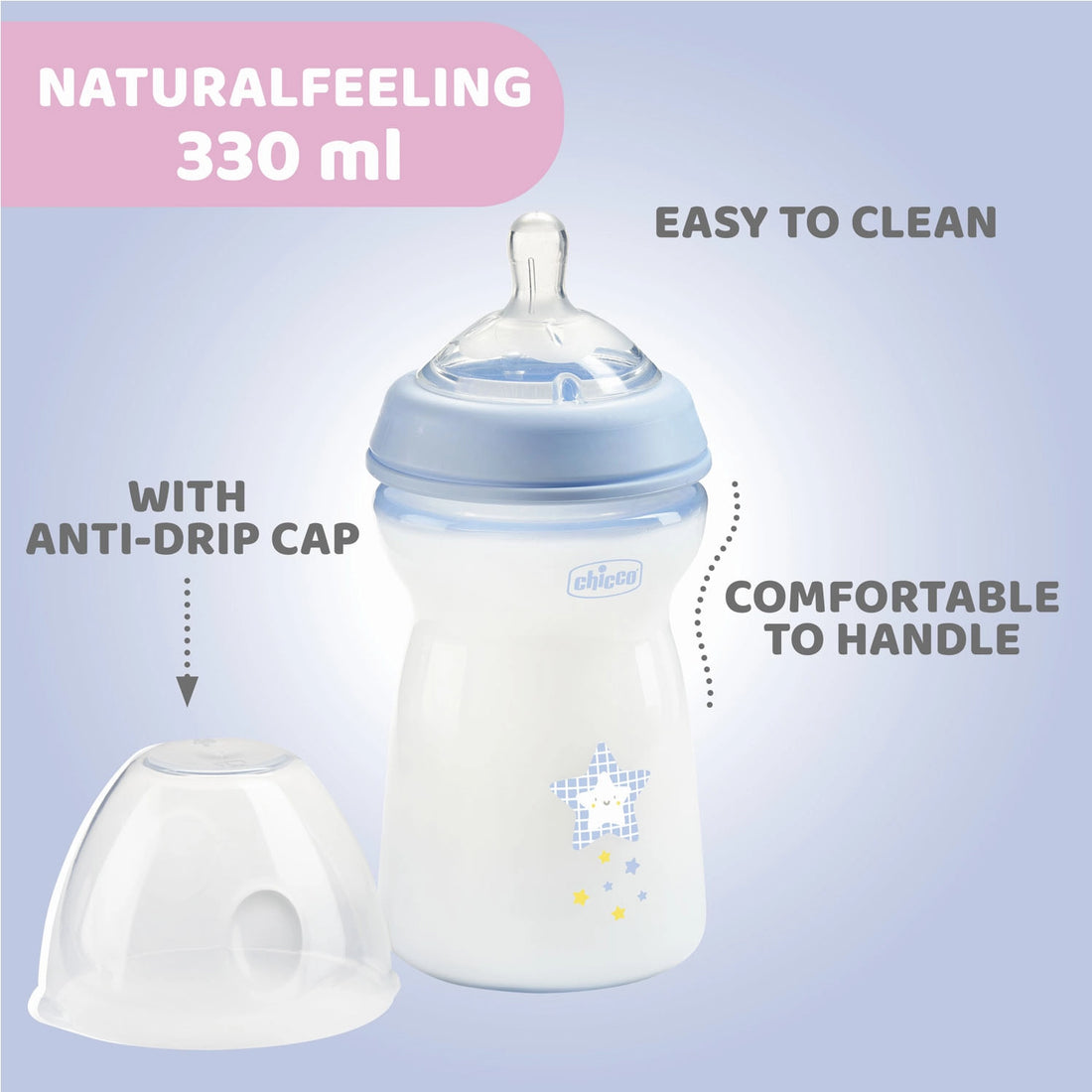 Natural Feeling Fast Flow Baby Bottle  6M+ 330ML Blue