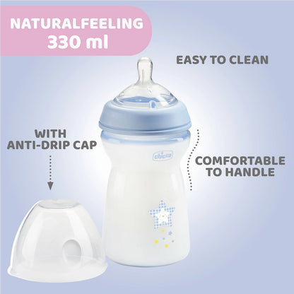 Natural Feeling Fast Flow Baby Bottle  6M+ 330ML Blue