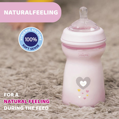 Natural Feeling Fast Flow Baby Bottle  6M+ 330ML Pink