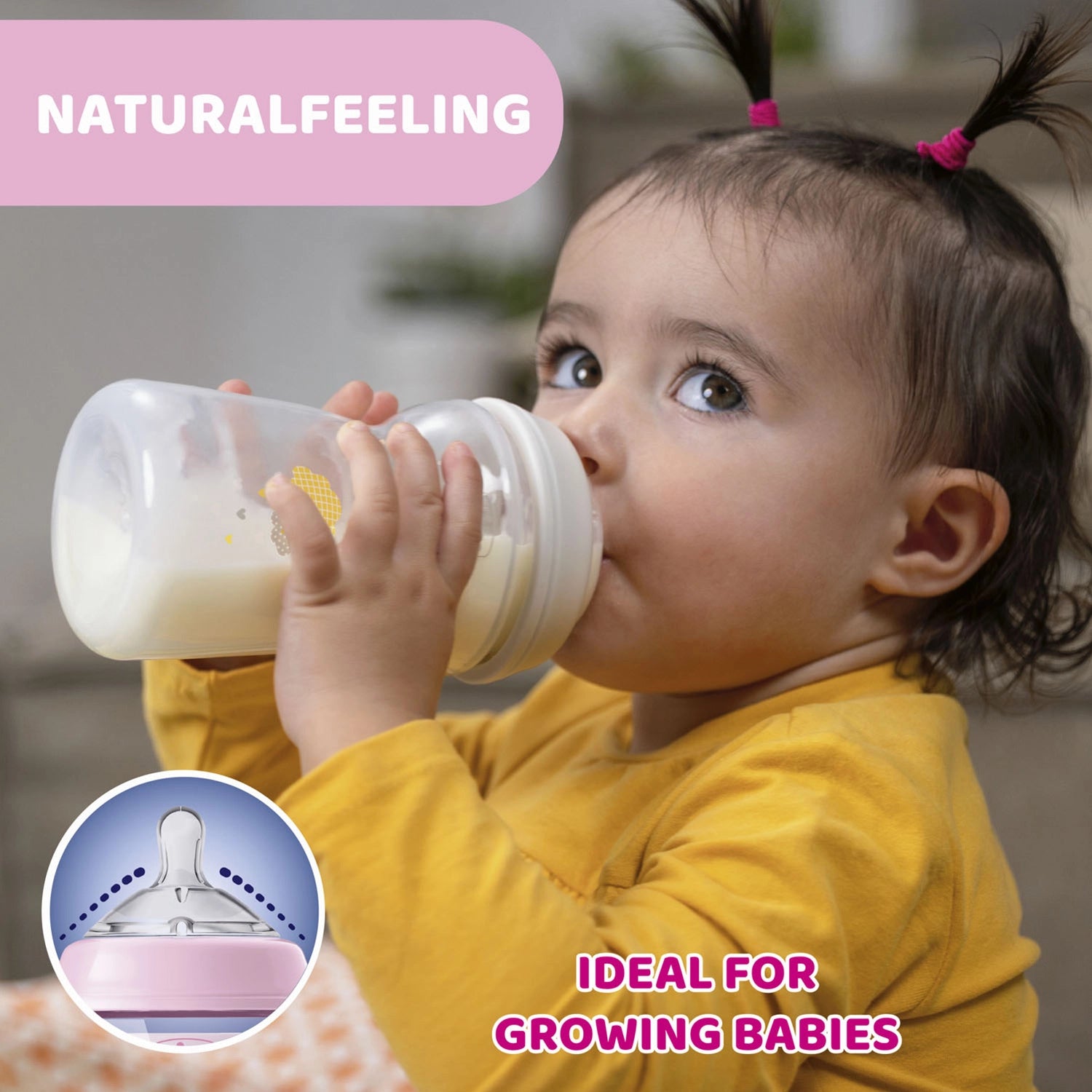 Natural Feeling Fast Flow Baby Bottle  6M+ 330ML Pink