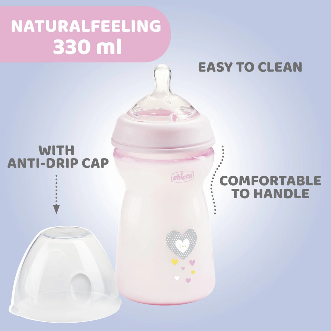 Natural Feeling Fast Flow Baby Bottle  6M+ 330ML Pink