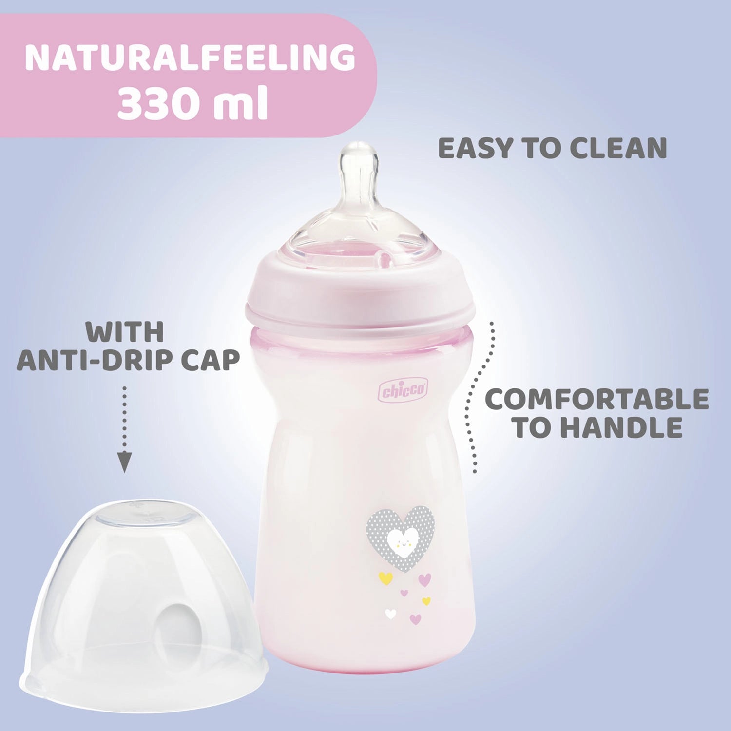 Natural Feeling Fast Flow Baby Bottle  6M+ 330ML Pink