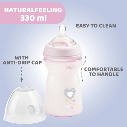 Natural Feeling Fast Flow Baby Bottle  6M+ 330ML Pink