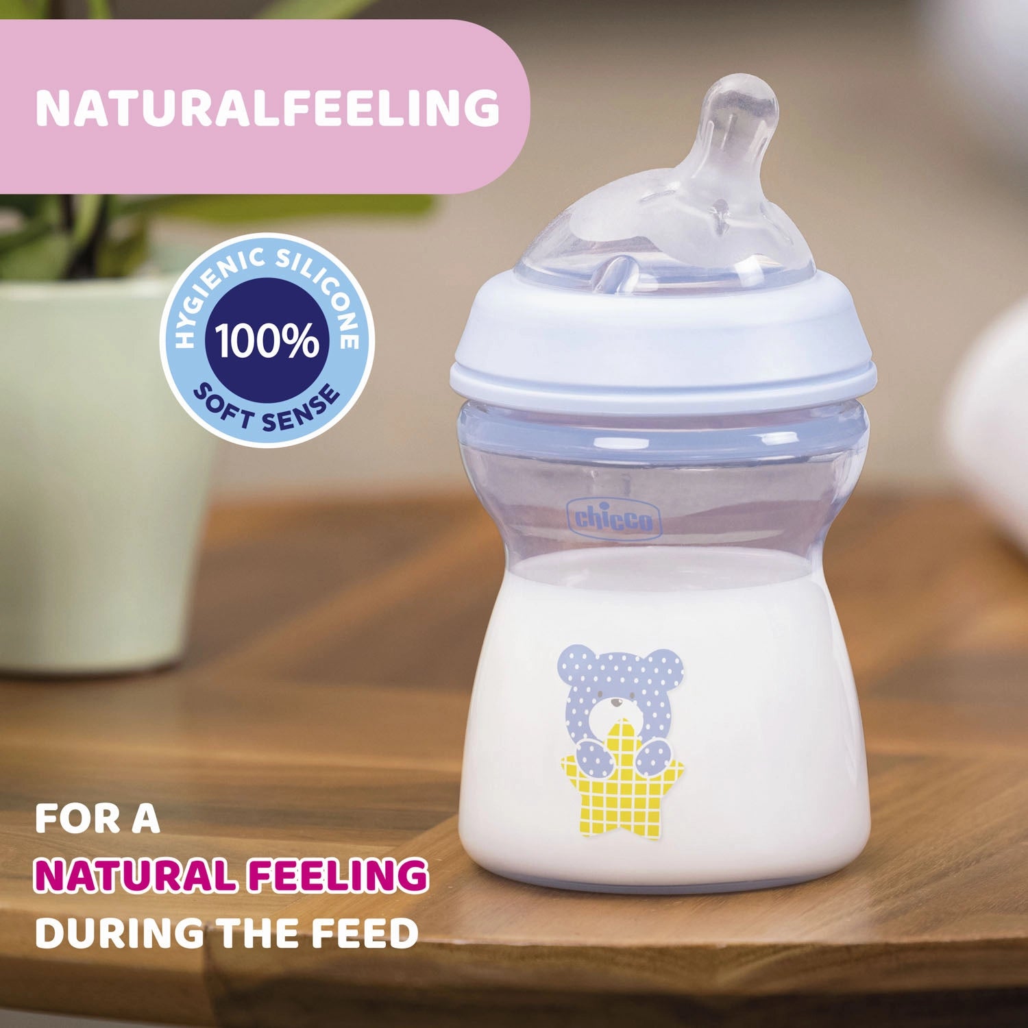 Natural Feeling Medium Flow Baby Bottle 2M+ 250ML Blue