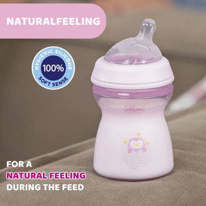 Natural Feeling Medium Flow Baby Bottle 2M+ 250ML Pink