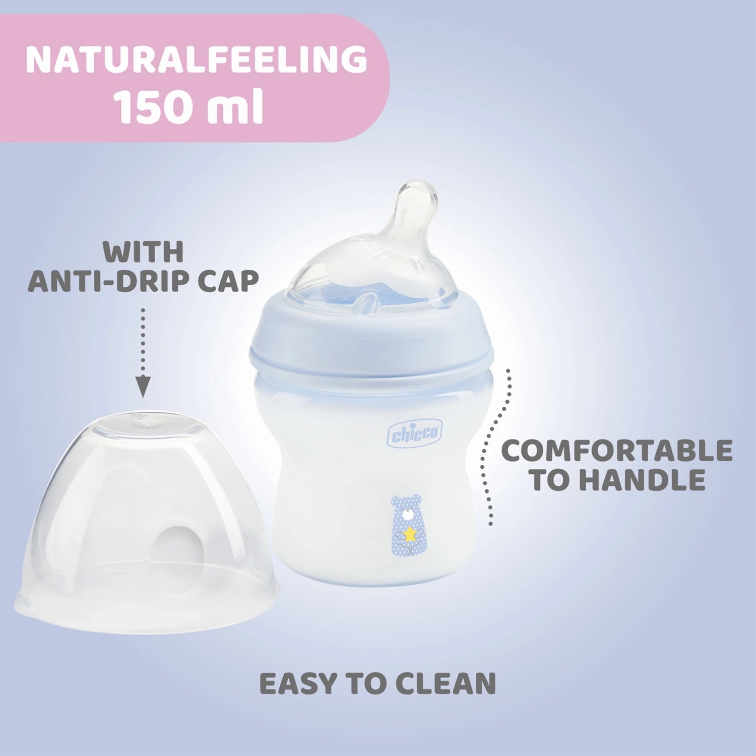 Natural Feeling Slow Flow Baby Bottle 0M+ 150ml Blue