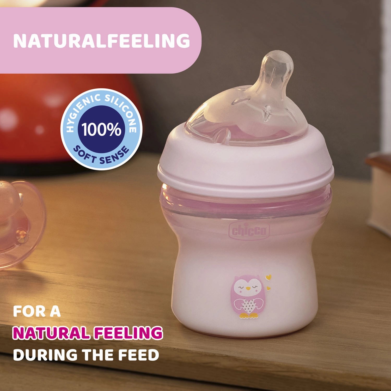 Natural Feeling Slow Flow Baby Bottle 0M+ 150ml Pink