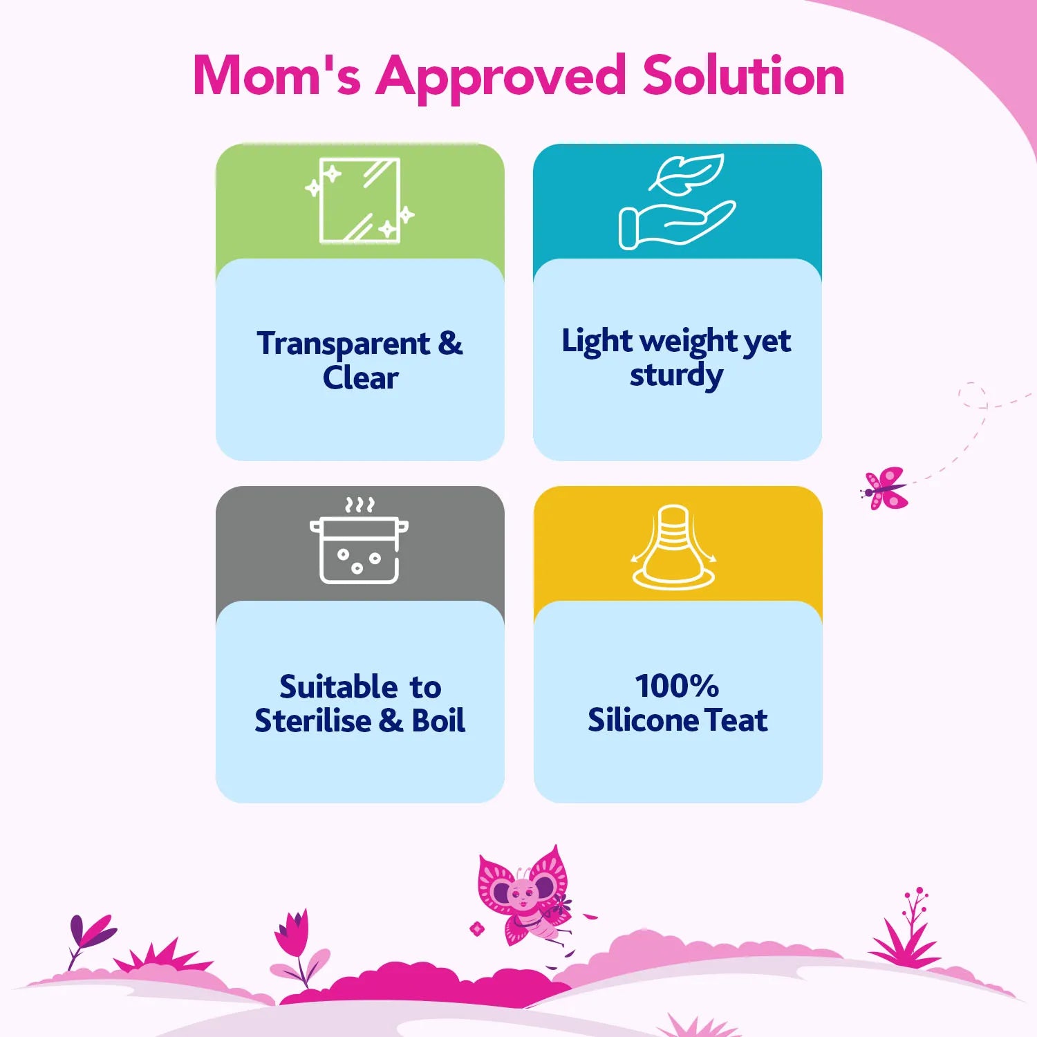 Nourish Plus Fast Flow Baby Bottle 240ml 6M+ Pink
