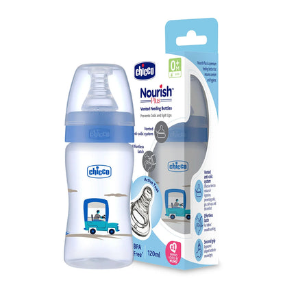Nourish Plus Slow Flow Baby Bottle 120ml 0M+ Blue