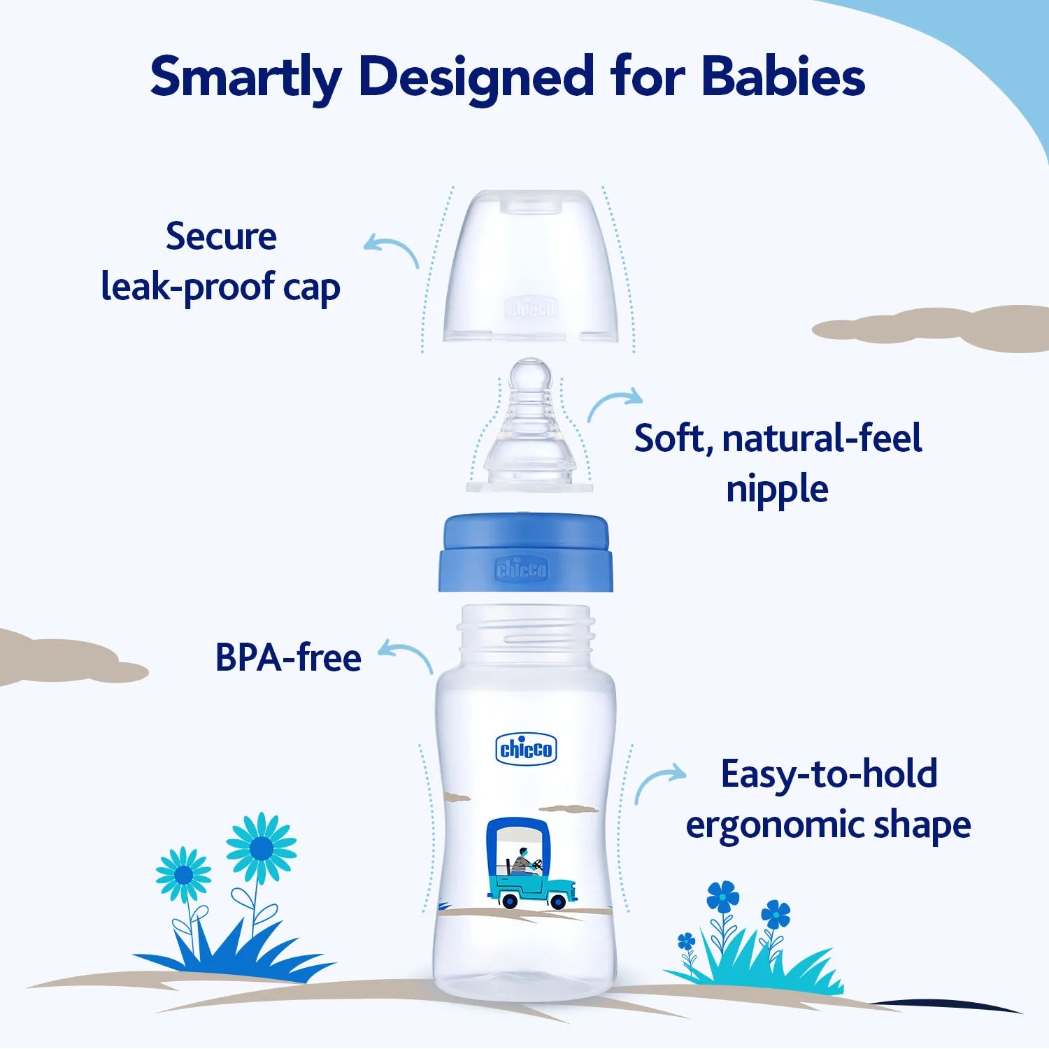 Nourish Plus Slow Flow Baby Bottle 120ml 0M+ Blue