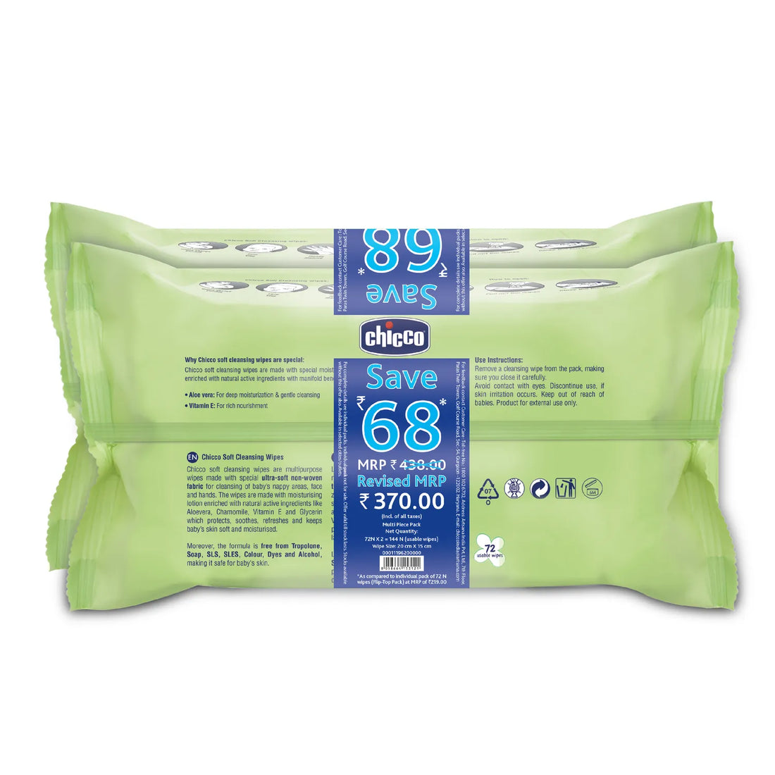 Soft Cleansing Wipes Fliptop Pack of 2 144 Pcs