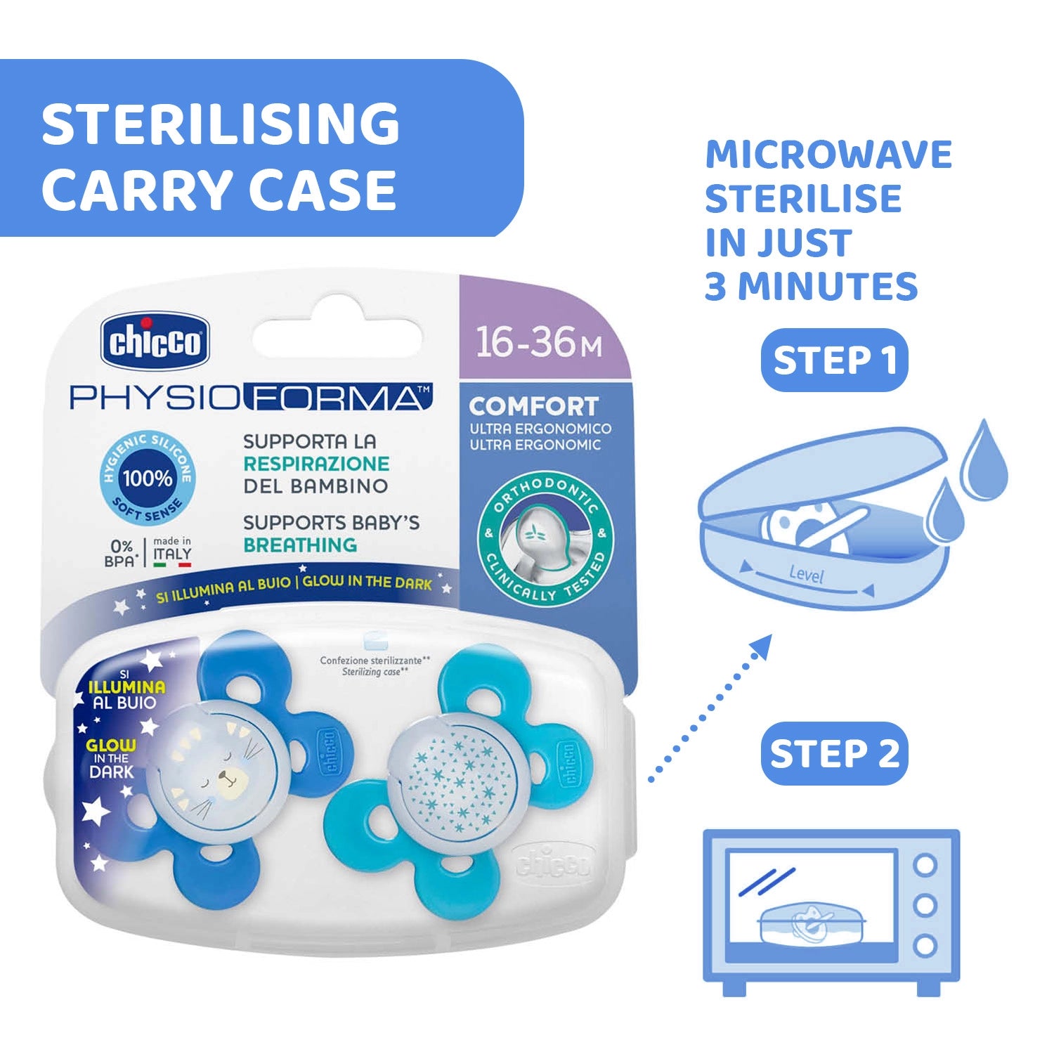 Soother Physio Comfort Blue 16 to 36M 2Pcs