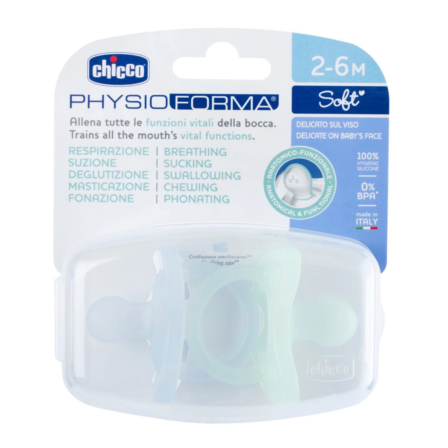 Soother Physio Soft Blue 2 to 6M 2Pcs
