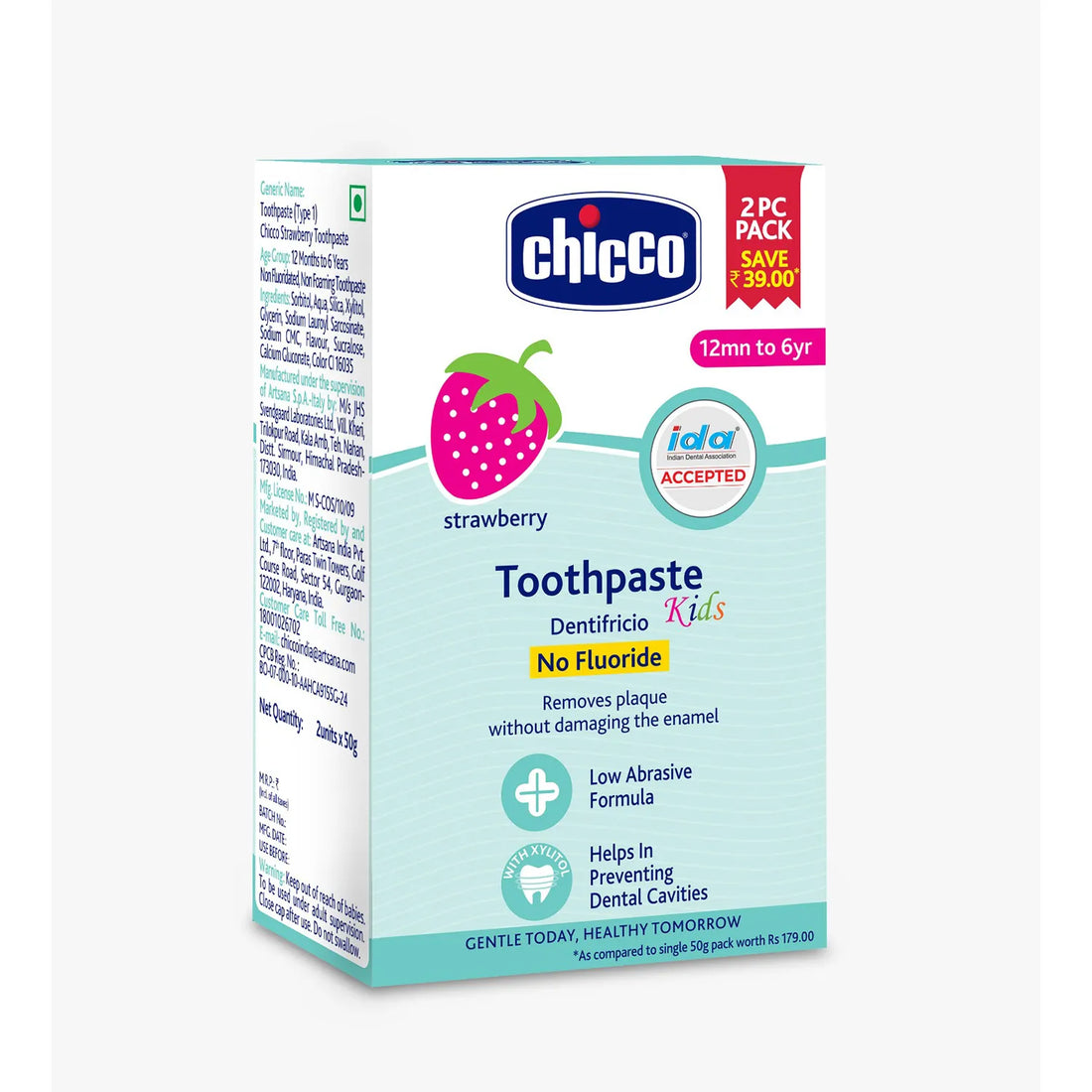 Strawberry Toothpaste 12M to 6Y 50 g Pack of 2