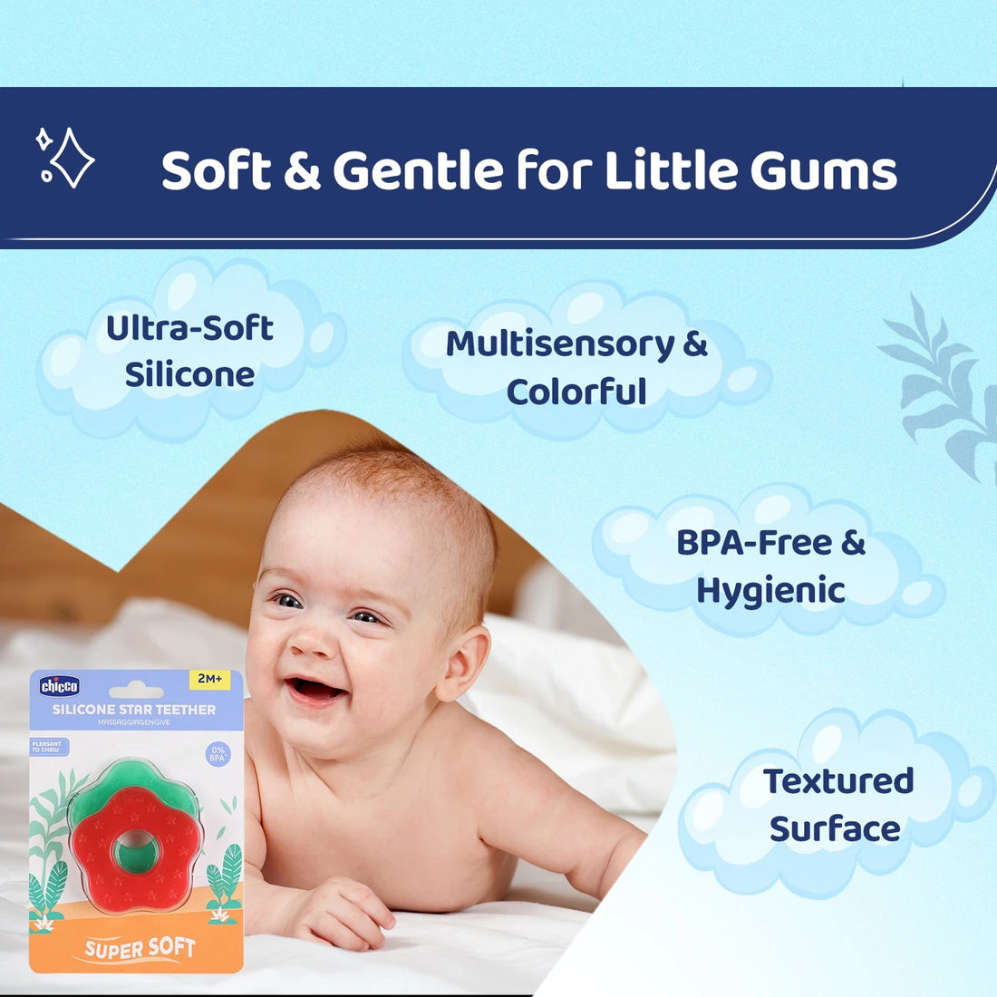 Teether Supersoft Star 2M+ 2Pc Red &amp; Green