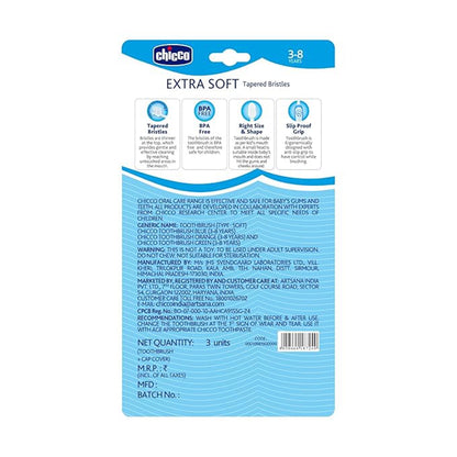 Toothbrush Set 3Y to 8Y Blue Orange &amp; Green Pack of 3