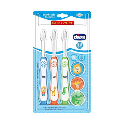 Toothbrush Set 3Y to 8Y Blue Orange &amp; Green Pack of 3