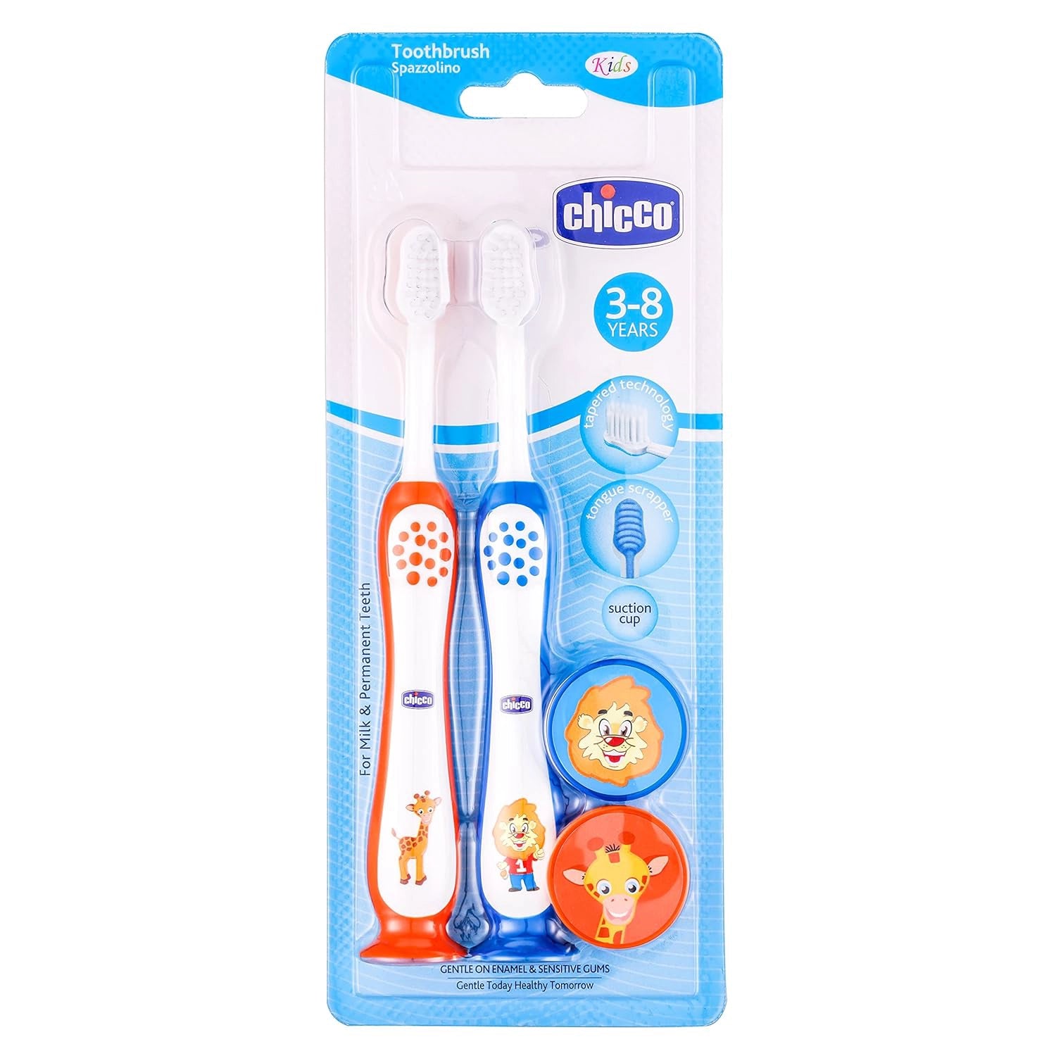 Toothbrush Set 3Y to 8Y Blue and Orange Pack of 2
