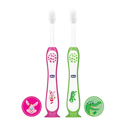 Toothbrush Set 3Y to 8Y Pink and Green Pack of 2