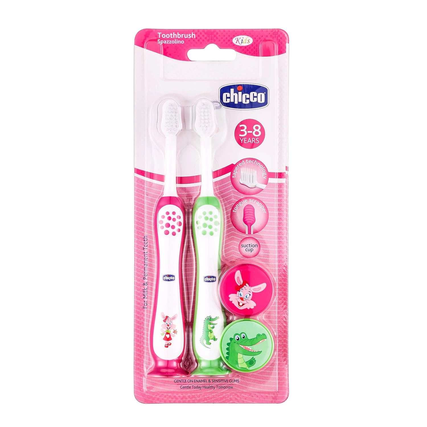 Toothbrush Set 3Y to 8Y Pink and Green Pack of 2