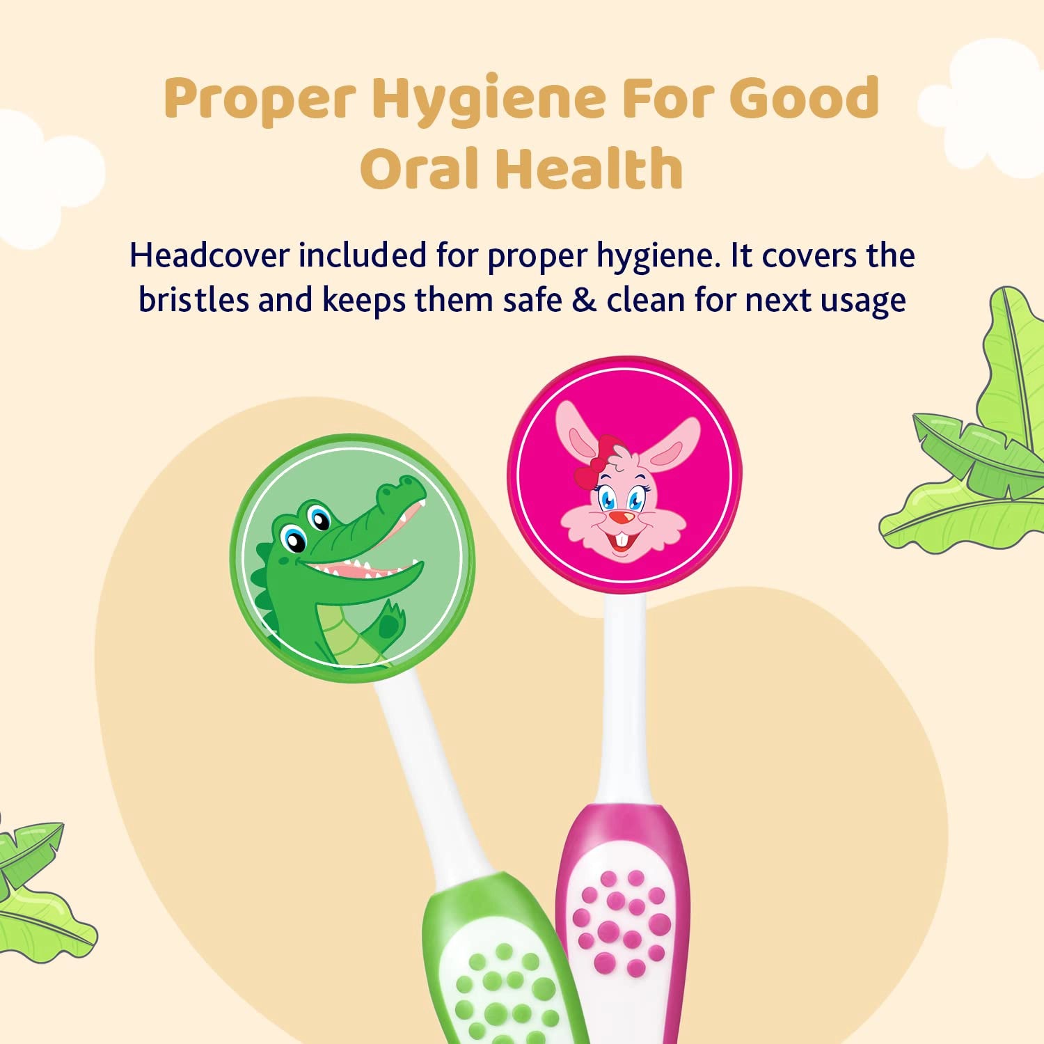 Toothbrush Set 3Y to 8Y Pink and Green Pack of 2